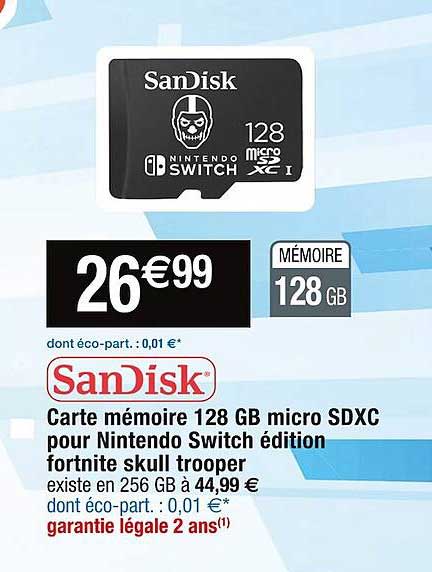 carte mémoire 128 gb micro sdxc pour nintendo switch édition fortnite skull trooper sandisk