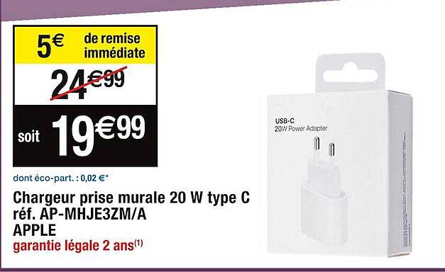 chargeur prise murale 20 w type c