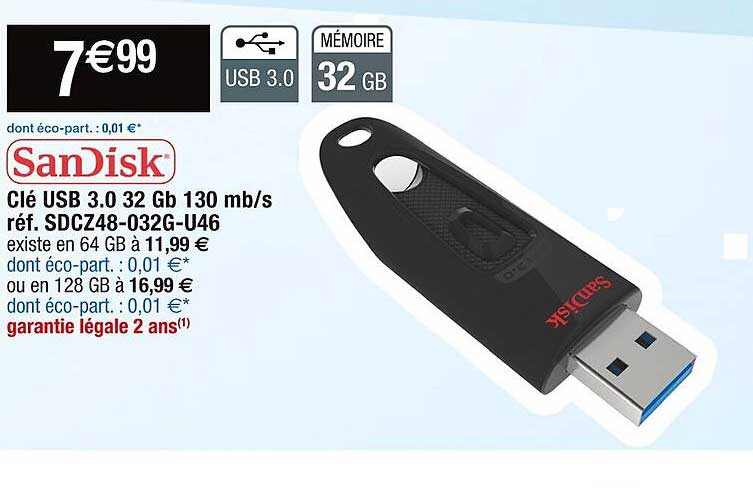 clé usb 3.0 32 gb 130 mb/s sandisk