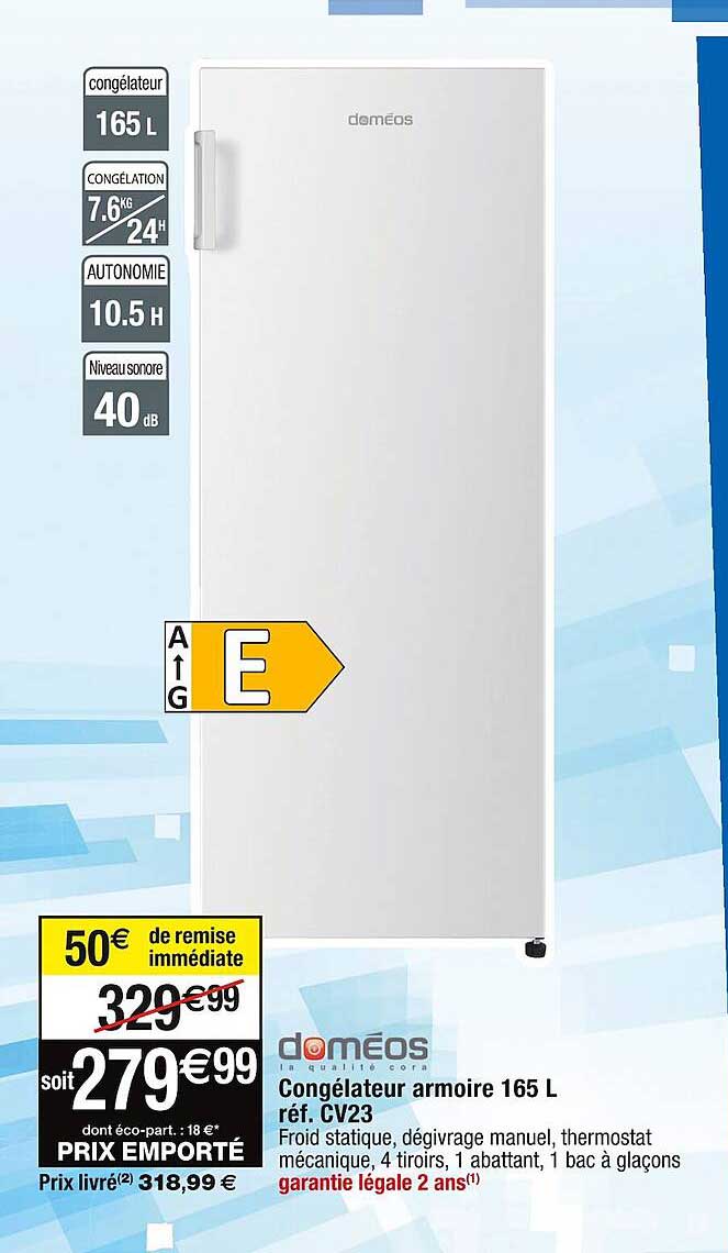 Congélateur Armoire 165 L Doméos