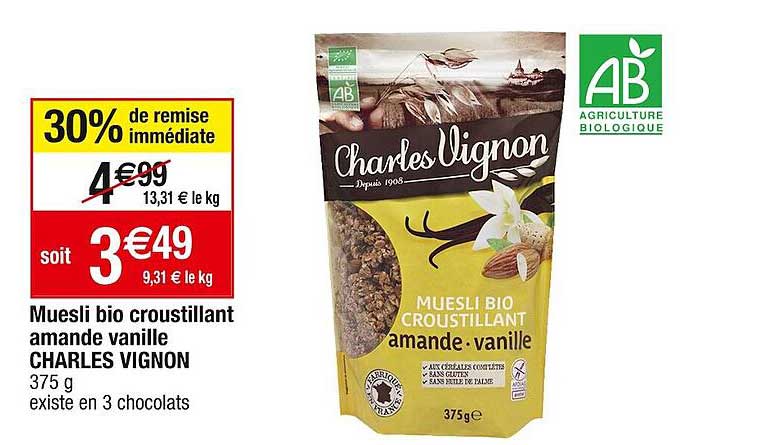 Muesli Bio Croustillant Amande Vanille Charles Vignon