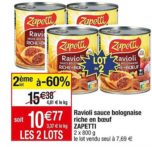 ravioli sauce bolognaise riche en bœuf zapetti