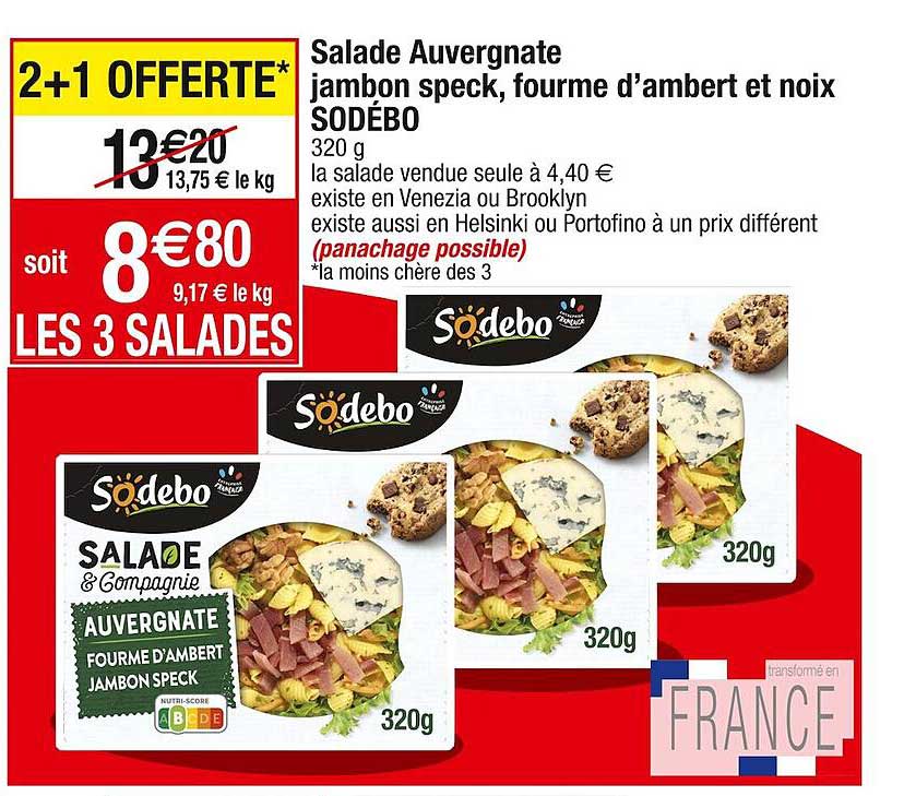 salade auvergnate jambon speck, fourme d'ambert et noix sodébo