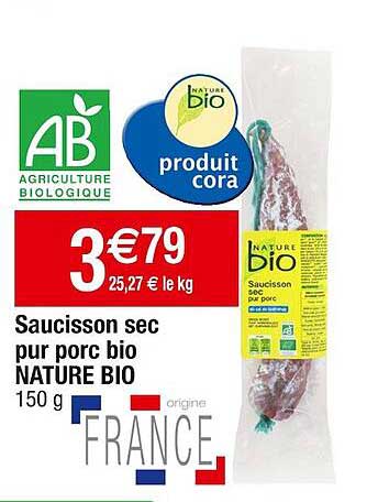 Saucisson Sec Pur Porc Bio Nature Bio