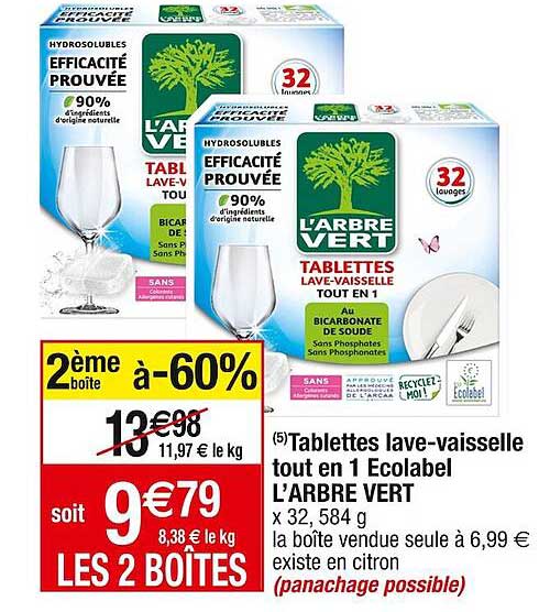 tablettes lave-vaisselle tout en 1 écolabel l'arbre vert