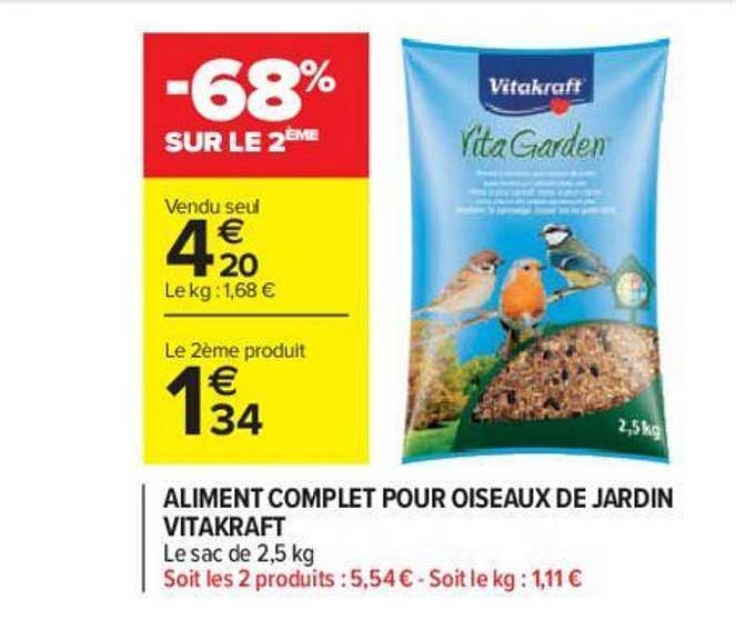aliment complet pour oiseaux de jardin vitakraft -68% sur le 2ème