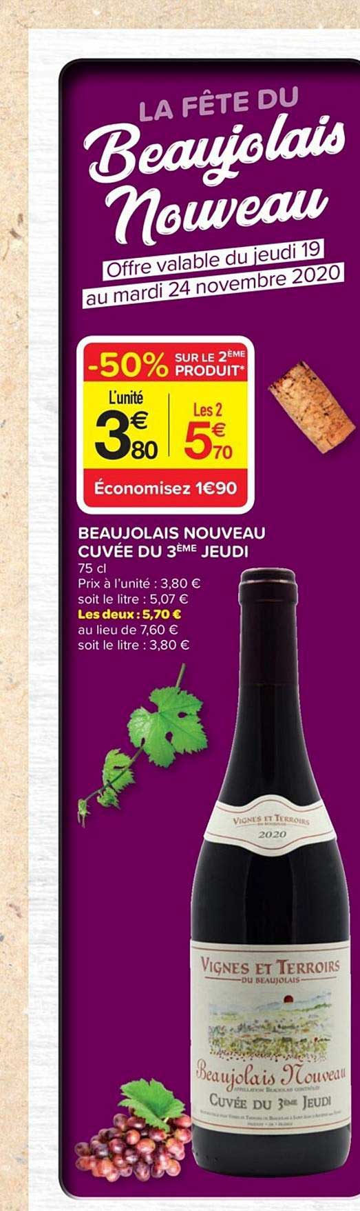 beaujolais nouveau cuvée du 3ème jeudi -50% sur le 2e produit