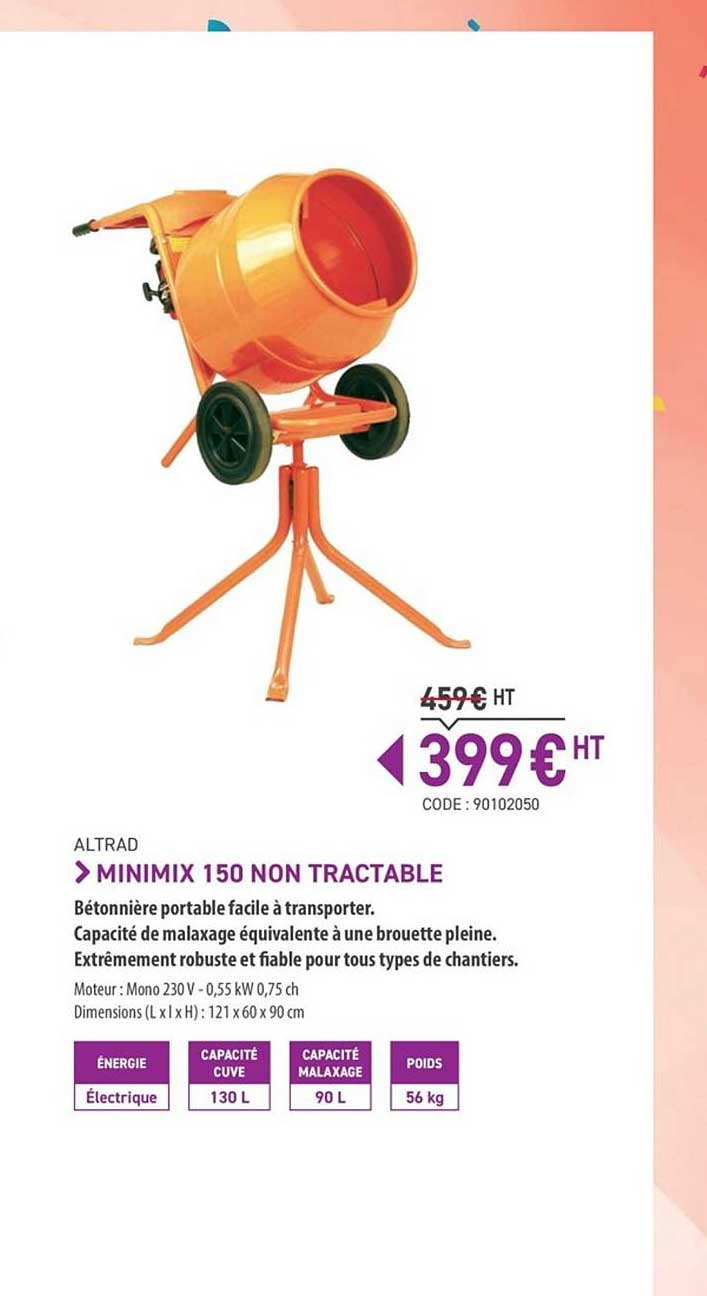 bétonnière minimix 150 non tractable altrad