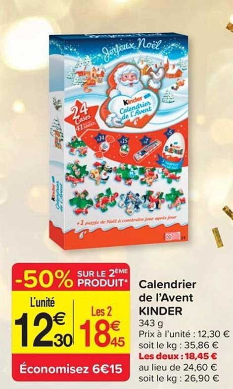 calendrier de l'avent kinder -50% sur le 2ème