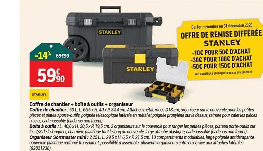 Coffre De Chantier + Boîte à Outils + Organiseur Stanley