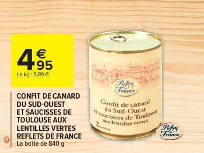 confit de canard du sud ouest et saucisses de toulouse aux lentilles vertes reflets de france