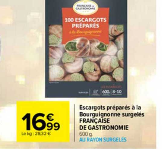 escargots préparés à la bourguignonne surgelés française de gastronomie