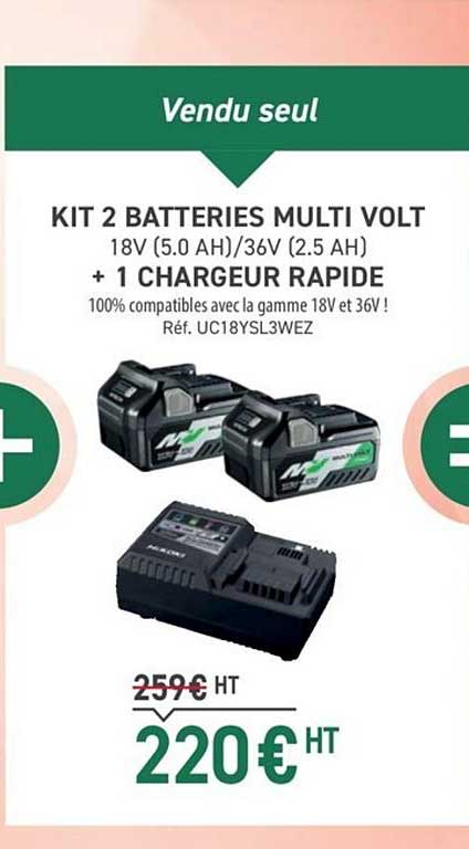 kit 2 batteries multi volt + 1 chargeur rapide