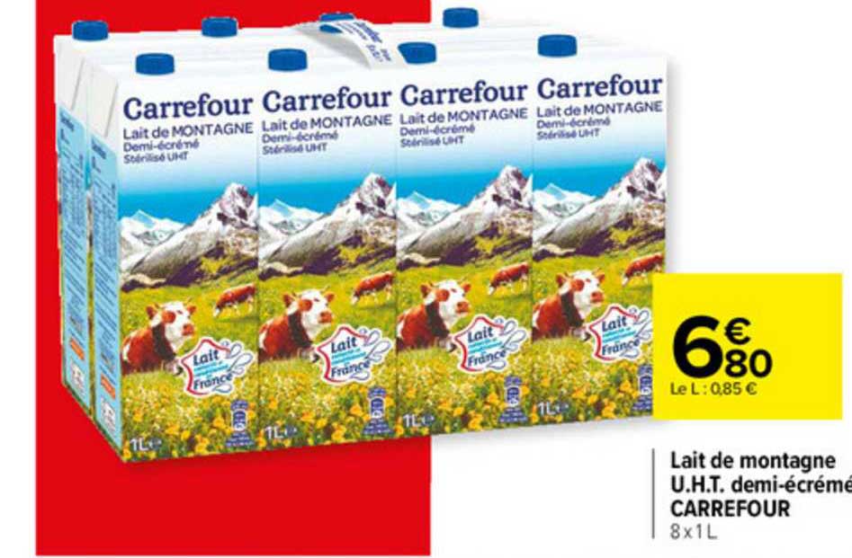lait de montagne u.h.t. demi-écrémé carrefour