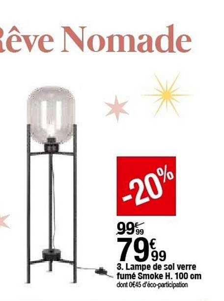 lampe de sol verre fumé smoke h. 100 cm