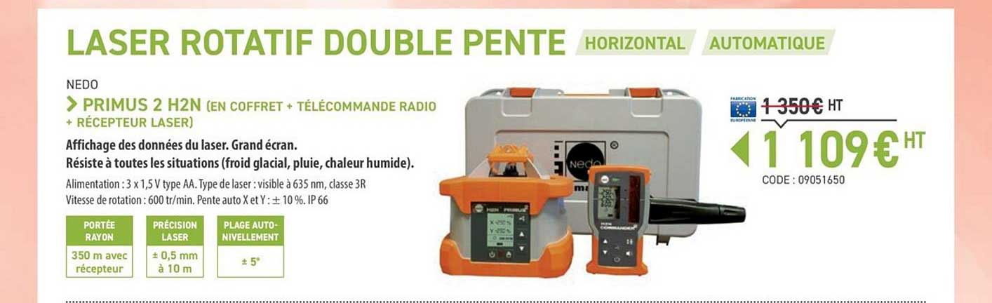 laser rotatif double pente horizontal automatique primus 2 h2n nedo