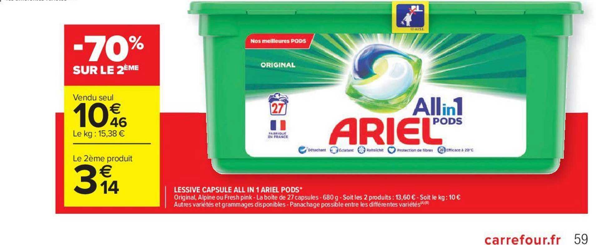lessive capsules all in 1 ariel pods -70% sur le 2ème