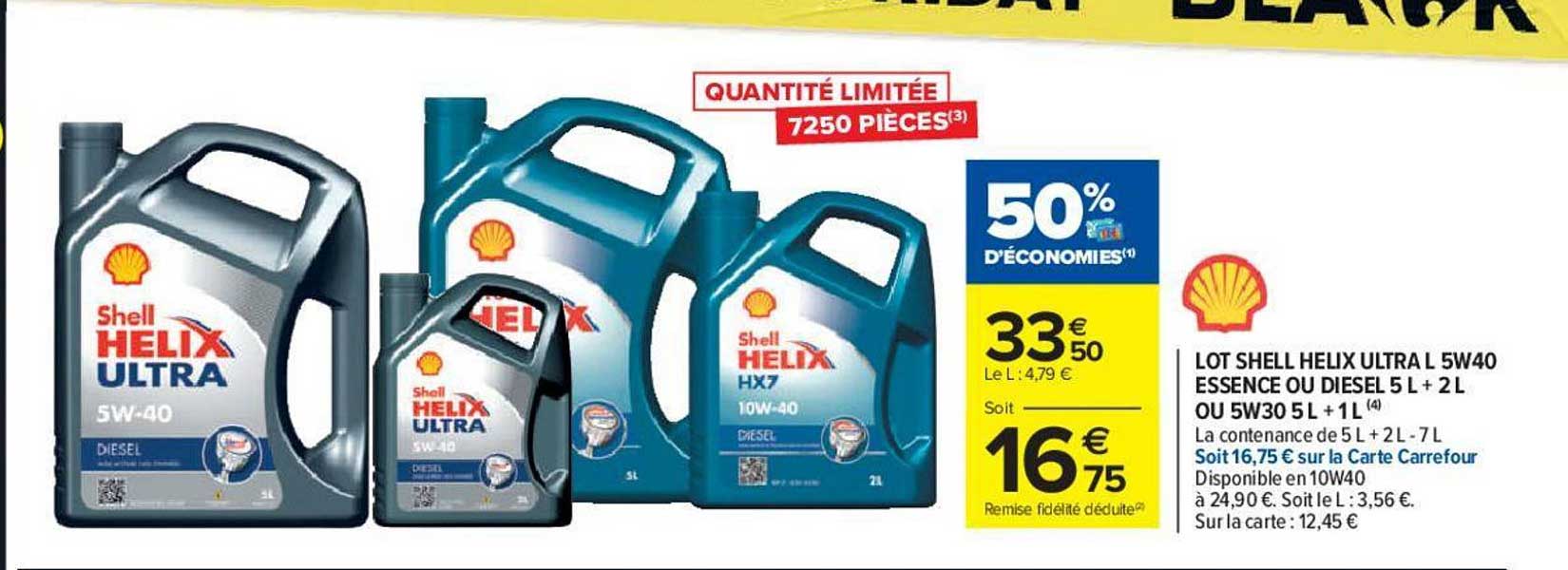 lot shell helix ultra l 5w40 essence ou diesel 5 l + 2 l ou 5w30 5 l + 1 l
