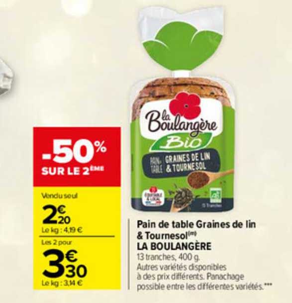 Pain De Table Graines De Lin & Tournesol La Boulangère