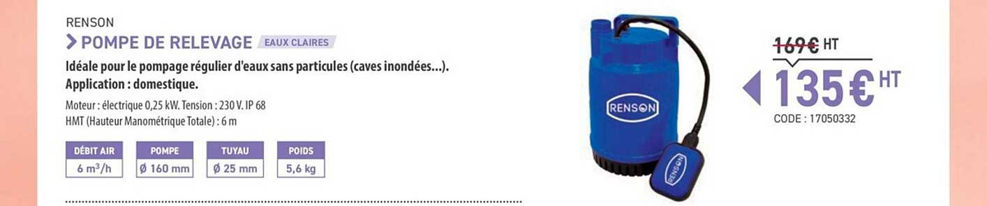 pompe de relevage eaux claires renson