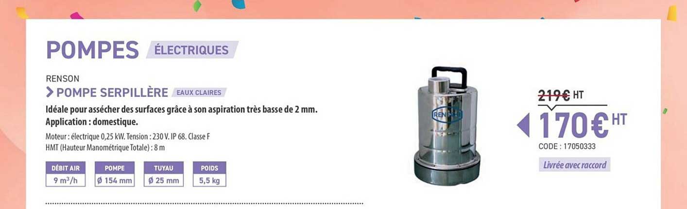 pompes électriques pompe serpillère eaux claires renson
