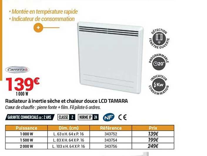radiateur à inertie sèche et chaleur douce lcd tamara