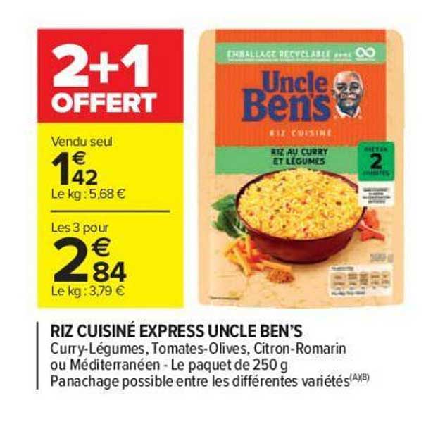 riz cuisiné express uncle ben's 2+1 offert