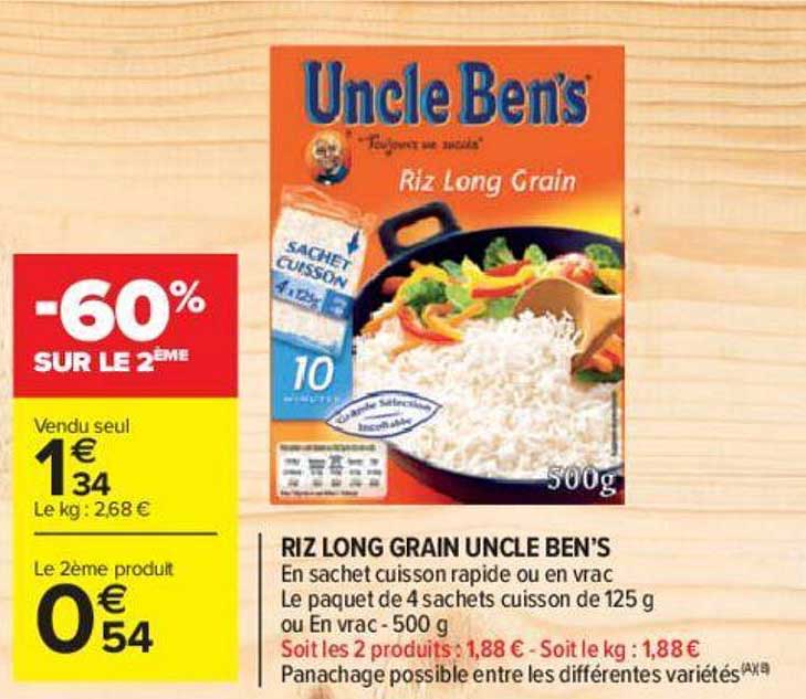 riz long grain uncle ben's -60% sur le 2ème