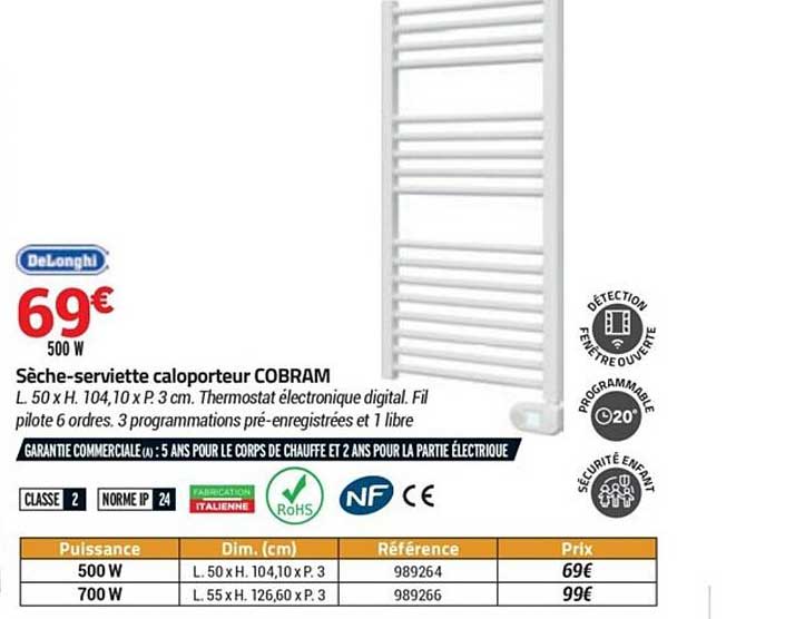 sèche serviette caloprteur cobram delonghi
