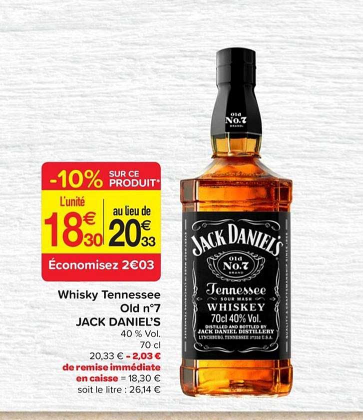 whisky tennesee old n°7 jack daniel's -10% sur ce produit