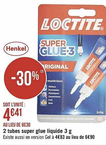 2 tubes super glue liquide 3g henkel