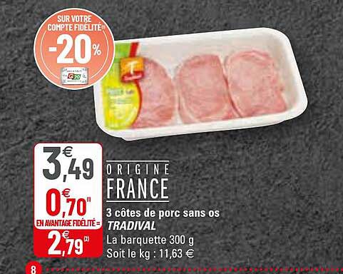 3 Côtes De Porc Sans Os Tradival