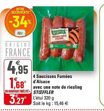 4 saucisses fumées d'alsace avec une note de riesling stoeffler