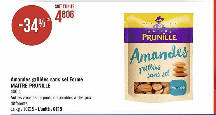 amandes grillées sans sel forme maître prunille