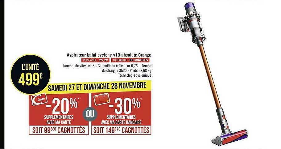 aspirateur balai cyclone v10 absolute orange