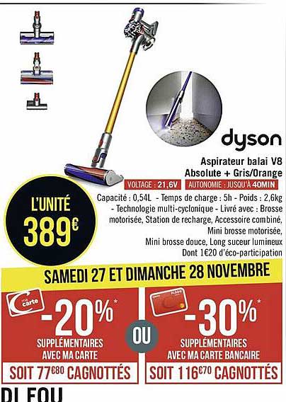 aspirateur balai v8 absolute + gris - orange dyson