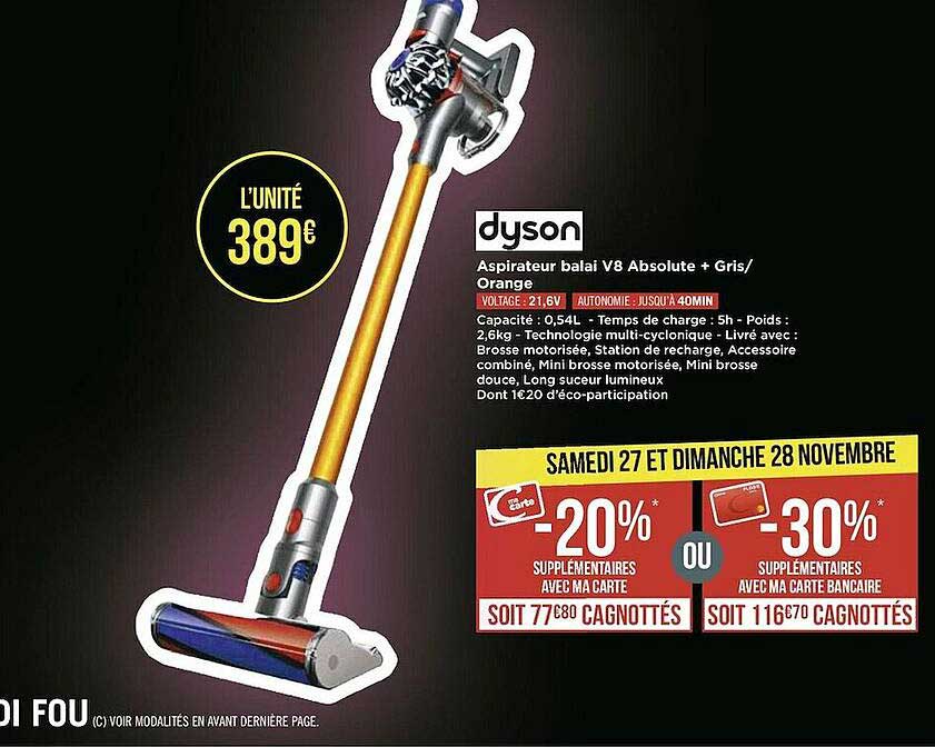 aspirateur balai v8 absolute + gris - orange dyson