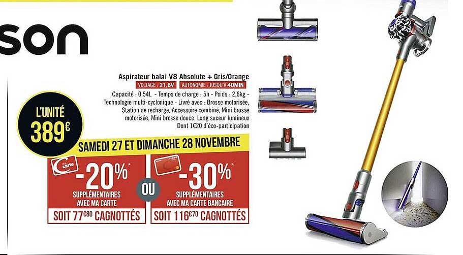 aspirateur balai v8 absolute + gris-orange