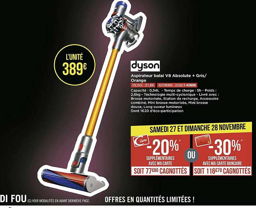 aspirateur balai v8 absolute + gris-orange dyson