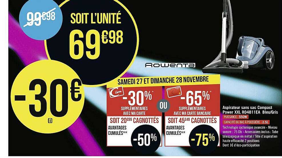 Aspirateur Sans Sac Compact Power Xxl Ro48811ea Bleu-gris Rowenta