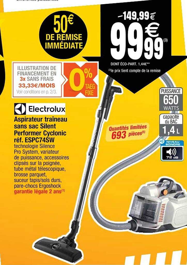 aspirateur traîneau sans sac silent performer cyclonic electrolux