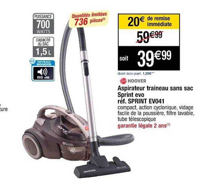aspirateur traineau sans sac sprint evo