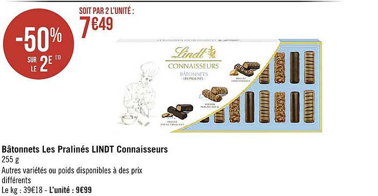 Bâtonnets Les Pralinés Lindt Connaisseurs