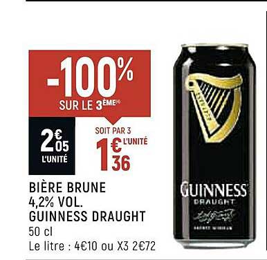 bière brune 4,2% vol. guinness draught