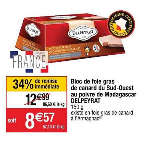 bloc de foie gras de canard du sud-ouest au poivre de madagascar delpeyrat