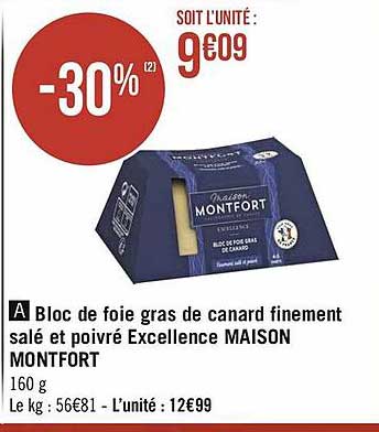 bloc de foie gras de canard finement salé et poivré excellence maison montfort