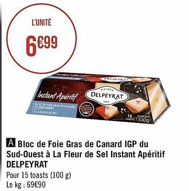 bloc de foie gras de canard igp du sud-ouest à la fleur de sel instant apéritif delpeyrat