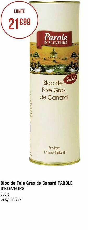 bloc de foie gras de canard parole d'éleveurs