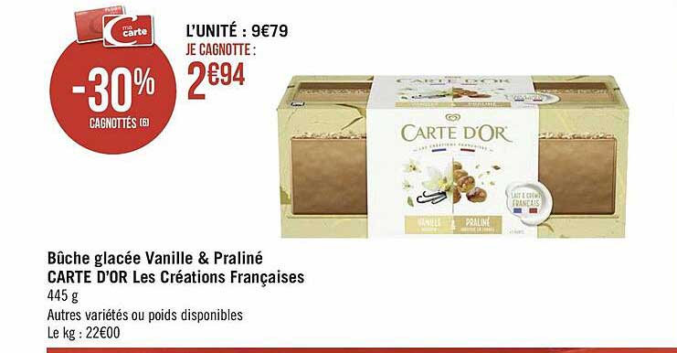 bûche glacée vanille & praliné carte d'or les créations françaises