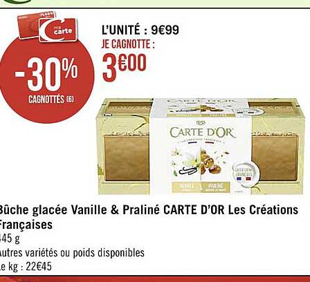 bûche glacée vanille & praliné carte d'or les créations françaises